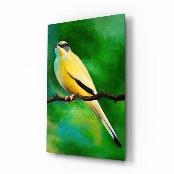 Yellow Vine Bird Glass Wall Art | Bed Sava