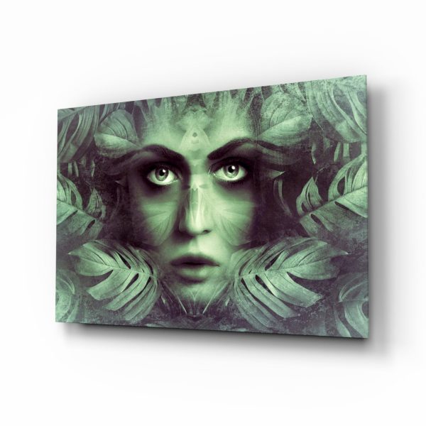 Tropical Leaf and Woman Portrait Glass Wall Art | Bed Sava