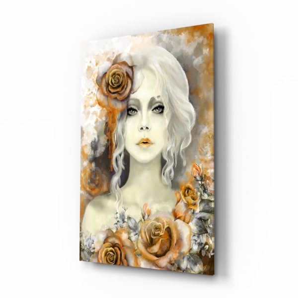 Yellow Rose and Woman Glass Wall Art | Bed Sava