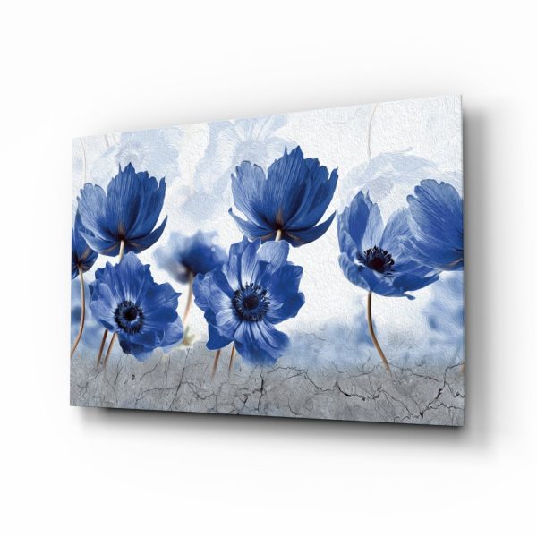Blue Flowers Glass Wall Art | Bed Sava