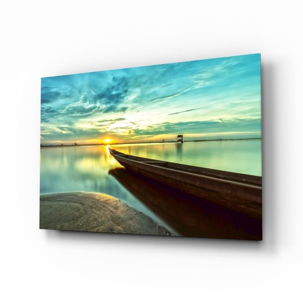 Kayak on the Beach and Sunset Glass Wall Art | Bed Sava