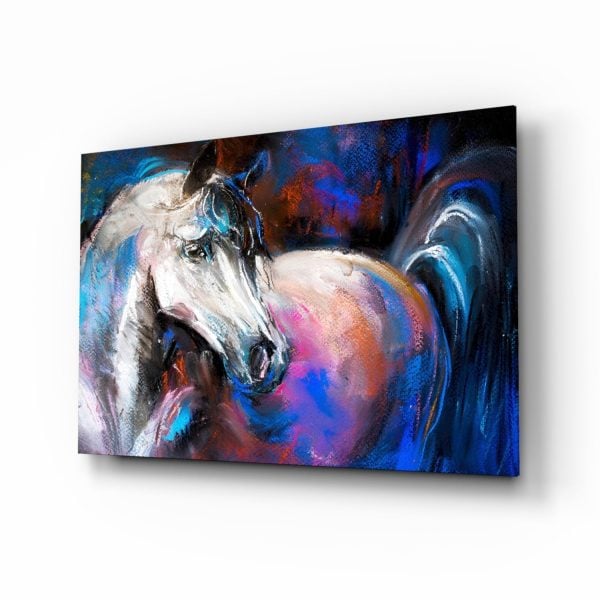 White Horse Glass Wall Art | Bed Sava