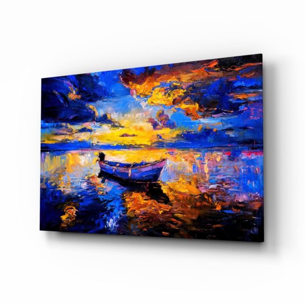 Dark Blue Sunset Glass Wall Art | Bed Sava