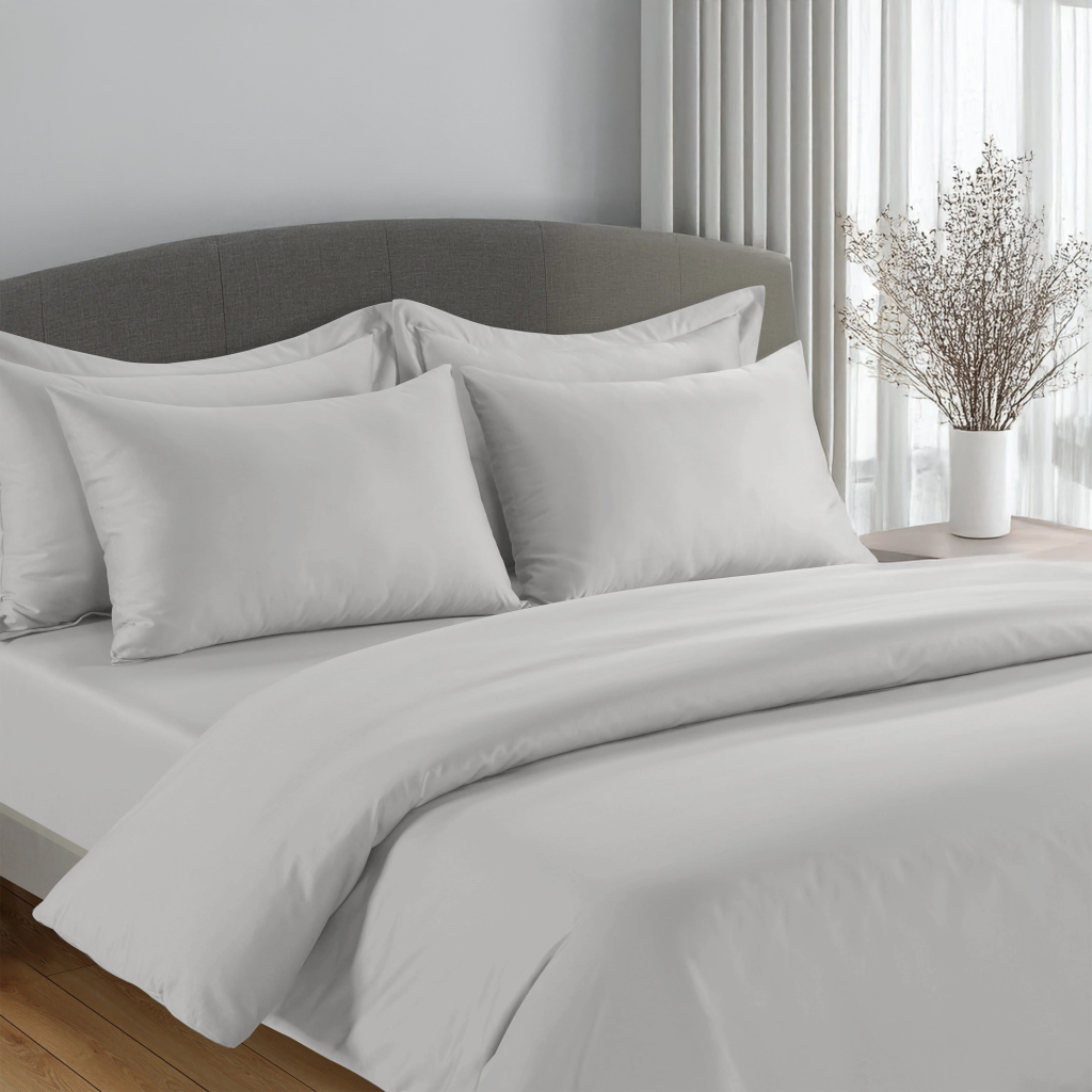 300 Thread Count Peaceful Empress Duvet Cover - Silver Dove Grey, Single / Oyster Mushroom