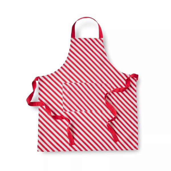 Catherine Lansfield Christmas Candy Cane Cotton Kitchen Adult Apron | Bed Sava
