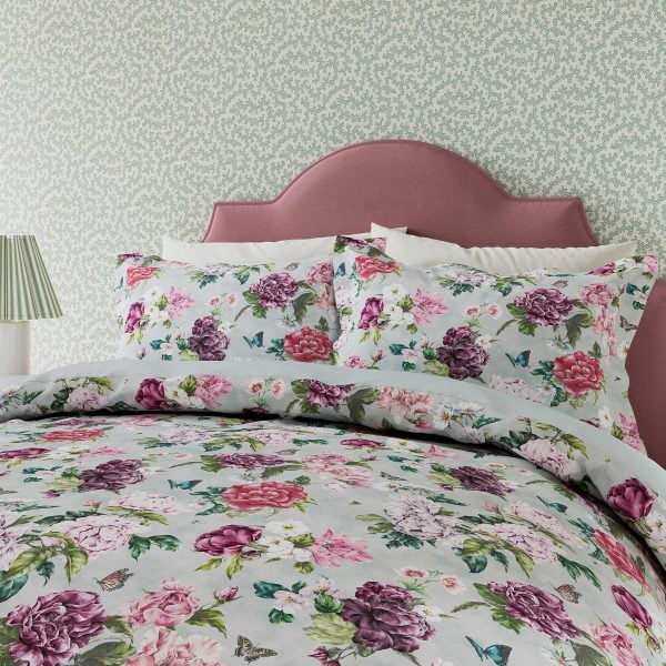 Sanderson x National Trust Summer Peony Double Duvet Cover SET Vineyard Rose | Bed Sava