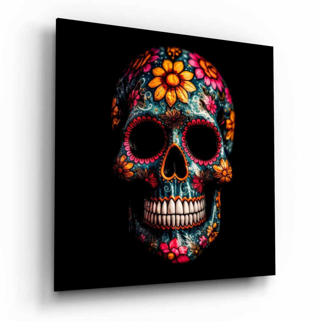 Flowery Skull Glass Wall Art || Designers Collection | Bed Sava