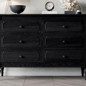 Casterton 6 Drawer Wide Chest  Black | Bed Sava