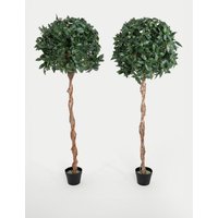 Blooming Artificial 5ft Set of 2 Artificial Tall Bay Trees in Pots - Green, Green