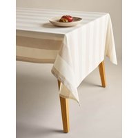 Cotton with Linen Wide Stripe Tablecloth - Natural Mix, Blue Mix,Natural Mix