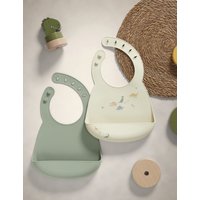 Mamas  Papas Kids 2 Pack Plain  Dinosaur Dribble Bibs  Teal Teal | Bed Sava