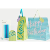 M&S Men's Green & Blue Gift Wrap Set With Birthday Card, Gift Bags & Tissue