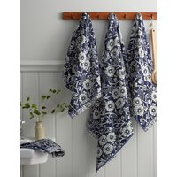 Burleigh X Bedeck Of Belfast Pure Cotton Calico Floral Towel - HAND - Blue, Blue