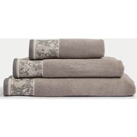 M&S Collection Pure Cotton Woven Floral Towel - HAND - Light Grey Mix, Light Grey Mix,Forest Green