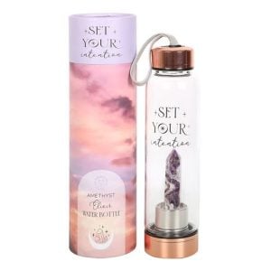 Amethyst Set Your Intention Glass Water Bottle | Bed Sava