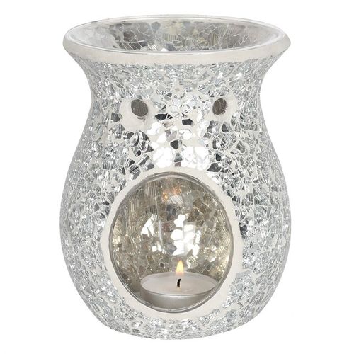 Large Silver Crackle Oil Burner and Wax Warmer | Bed Sava