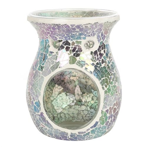 Large Light Blue Iridescent Crackle Oil Burner and Wax Warmer | Bed Sava
