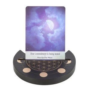Black Flower of Life Crescent Moon Tarot Card Stand | Bed Sava