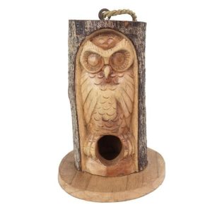 Pine Wood Closed Eye Owl Bird House | Bed Sava