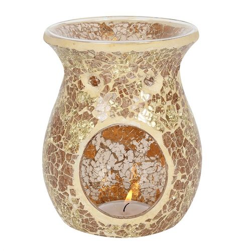 Large Gold Crackle Glass Oil Burner and Wax Warmer | Bed Sava