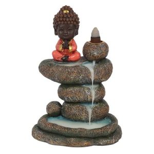 Red Buddha and Rock Pond Backflow Incense Burner | Bed Sava