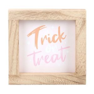 Pink Trick or Treat Wooden Frame Sign | Bed Sava