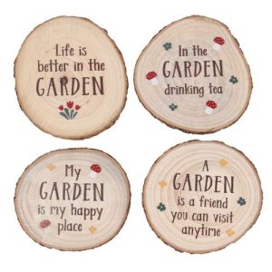 Garden Wood Slice Coaster Set | Bed Sava