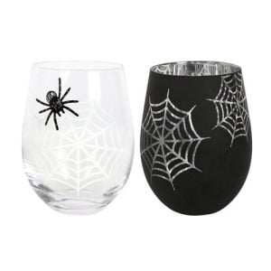 Set of 2 Spider and Web Stemless Wine Glasses | Bed Sava