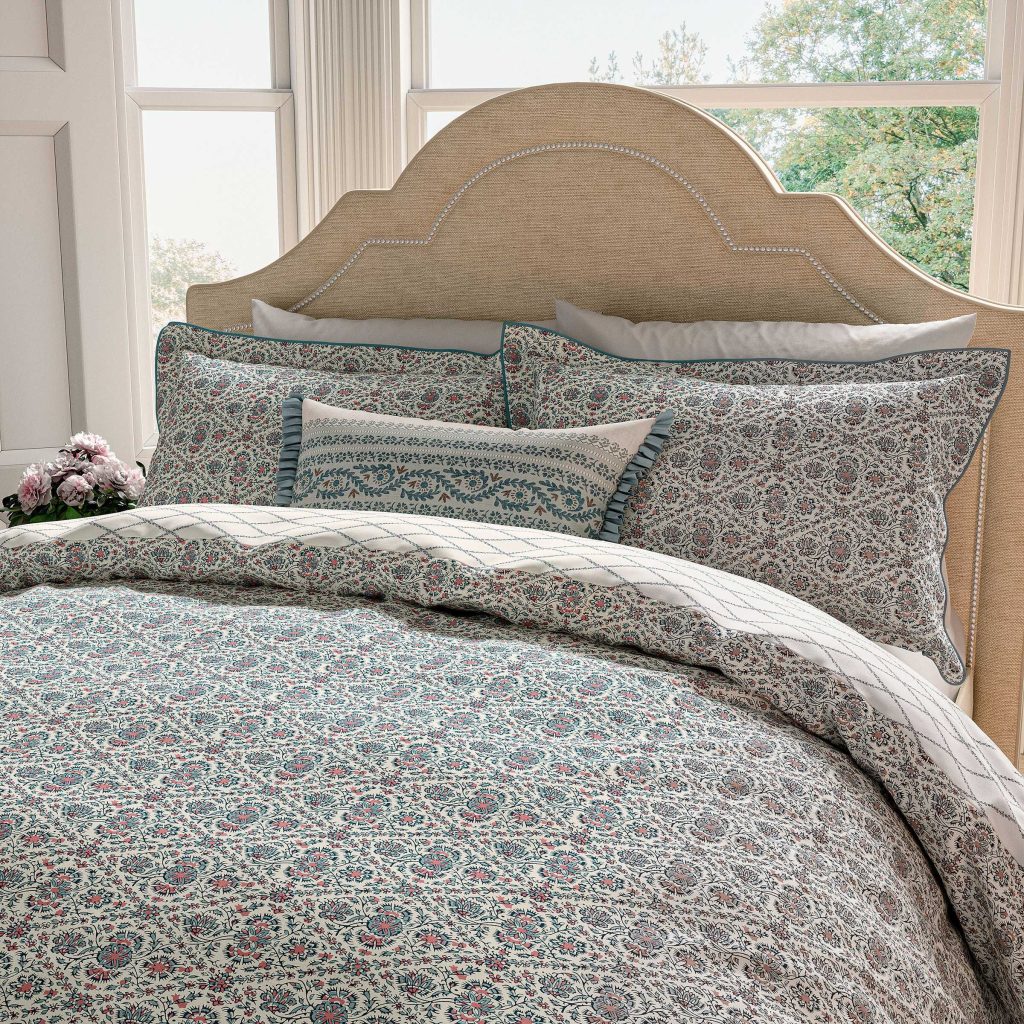 V&A Indian Lattice Single Duvet Cover SET, Red/Teal