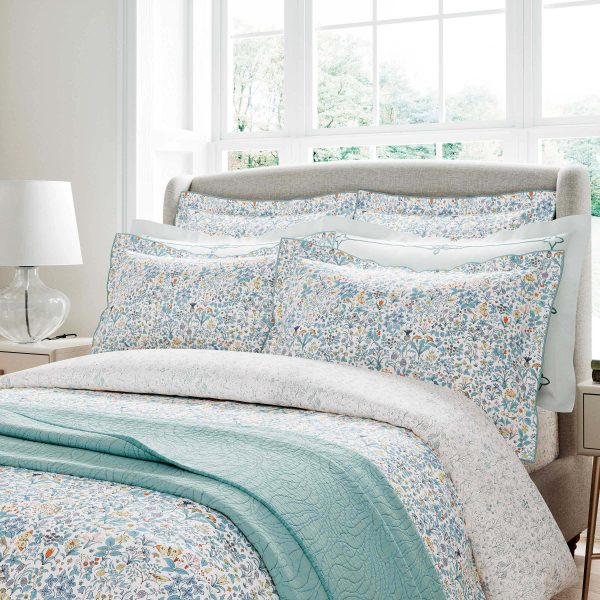VA Voysey Wildflower Super Kingsize Duvet Cover SET Aqua | Bed Sava