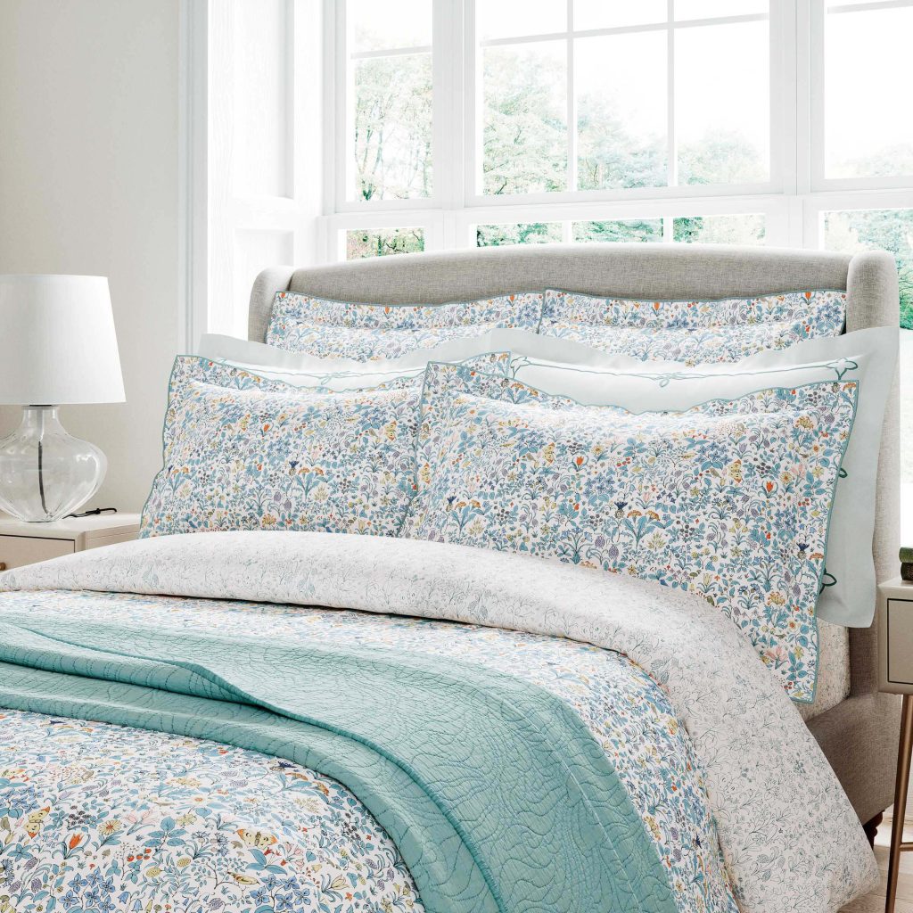 V&A Voysey Wildflower Double Duvet Cover SET, Aqua