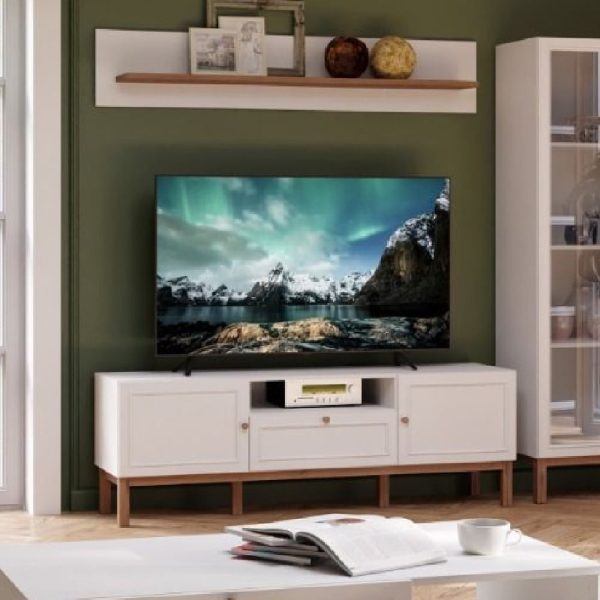 Waldorf Wooden TV Stand With 2 Doors 1 Drawer In Light Grey Oak | Bed Sava