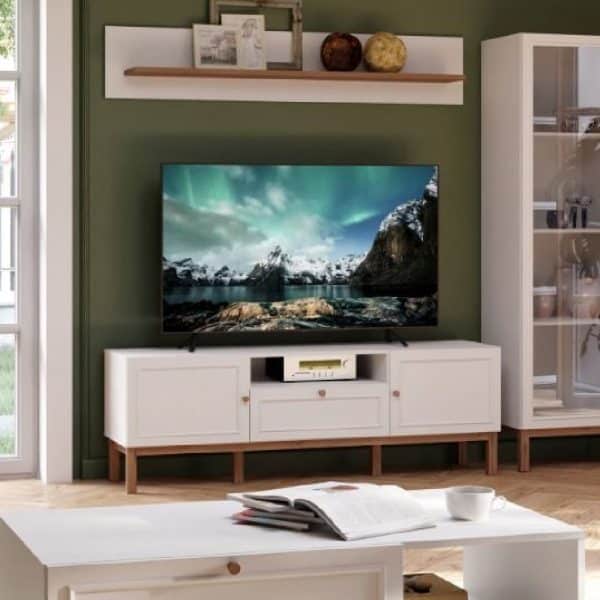 Waldorf Wooden TV Stand 2 Doors In Light Grey And Oak With LED | Bed Sava
