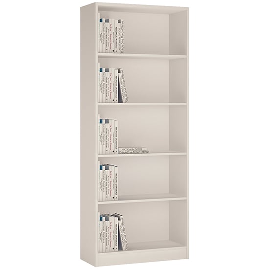 Xeka Wooden Wide Bookcase With 5 Shelves In Pearl White