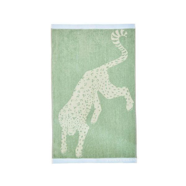 Yvonne Ellen Leopard Stripe Hand Towel Fresh Sage | Bed Sava