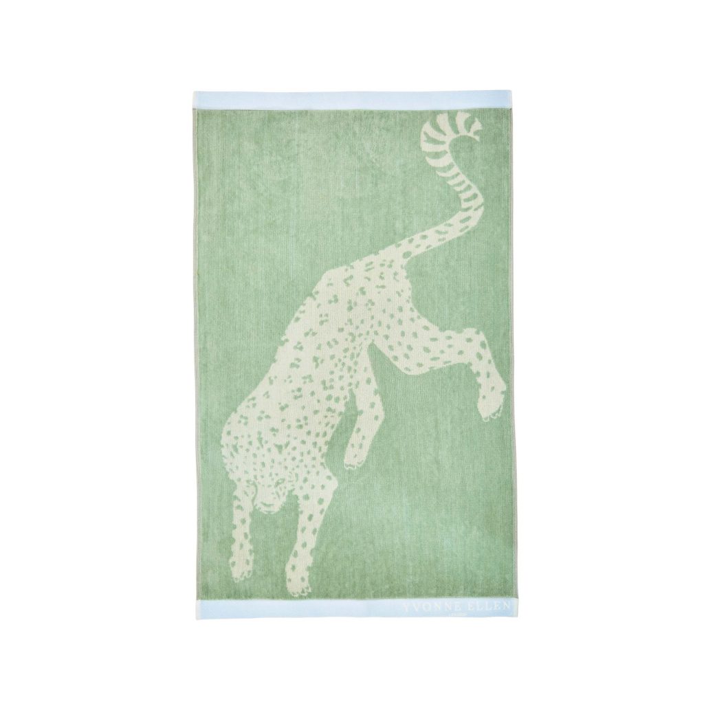 Yvonne Ellen Leopard Stripe Bath Sheet Fresh Sage | Bed Sava