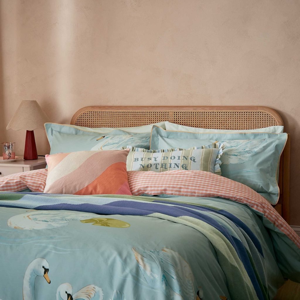 Yvonne Ellen Sister Swans Super Kingsize Duvet Cover Set, Aqua