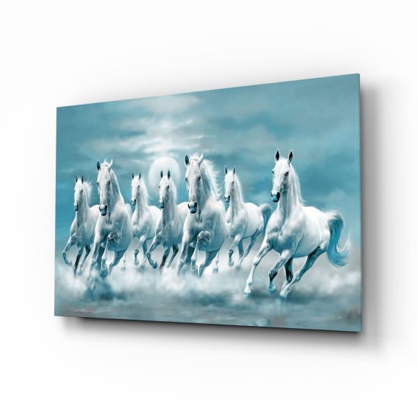 White Horses Glass Wall Art | Bed Sava