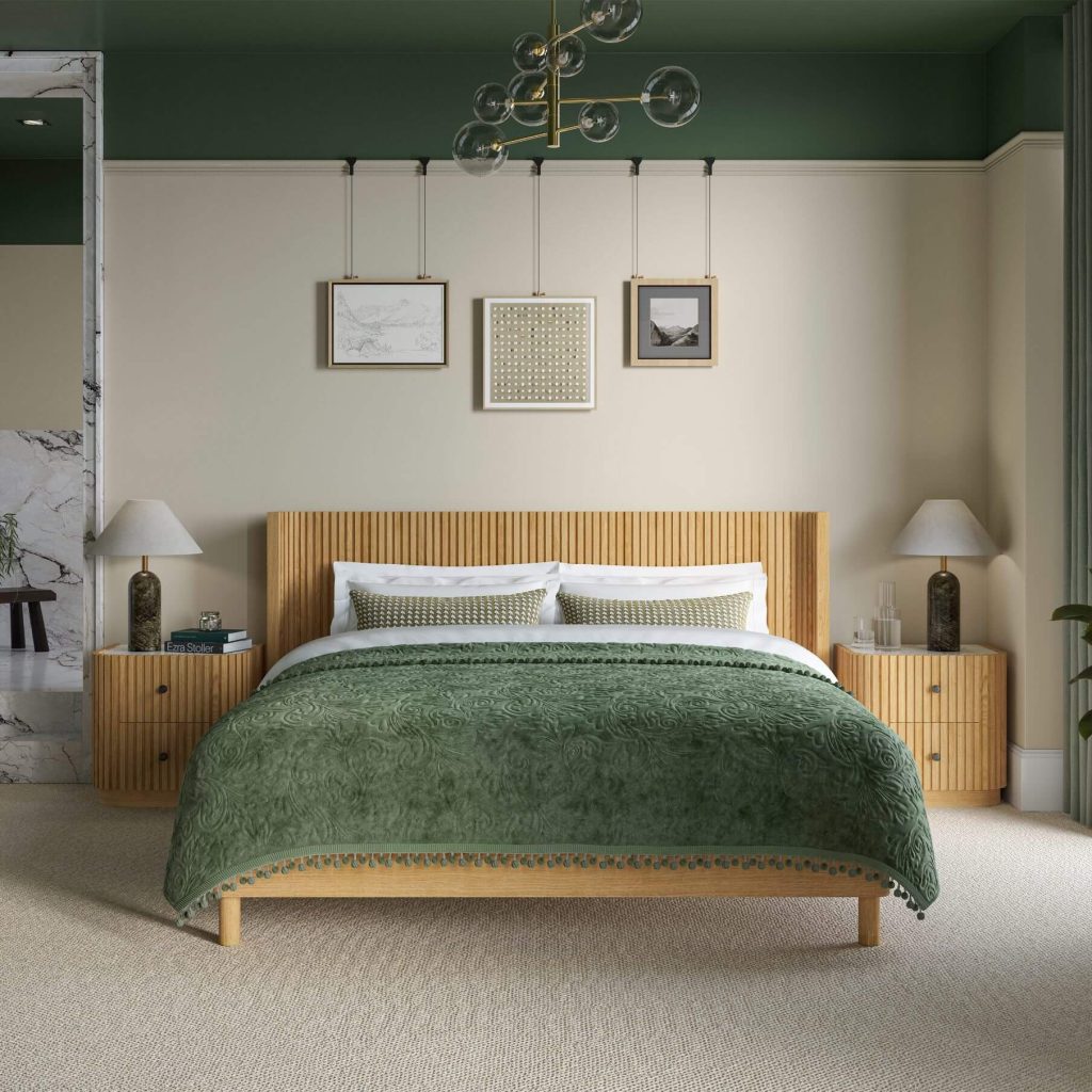 Jacob Bed and Bedside Set Double  Natural Wood  White Marble | Bed Sava